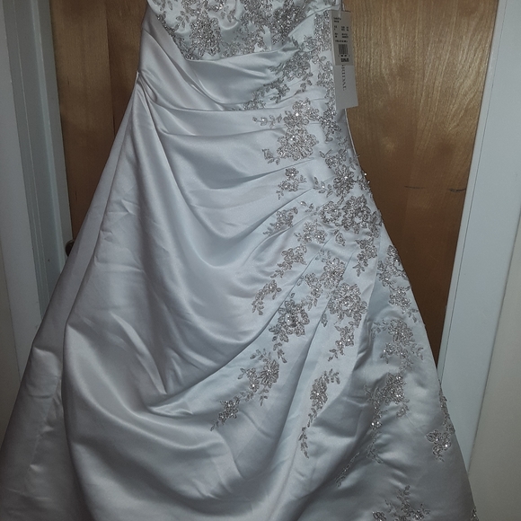 David's Bridal A line crystal embelished wedding gown - Picture 2 of 8